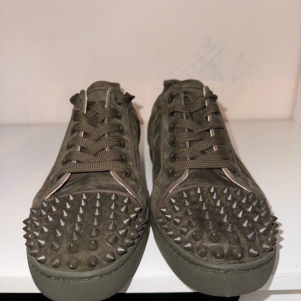 Green Studded Low-Top Sneakers with Suede Finish